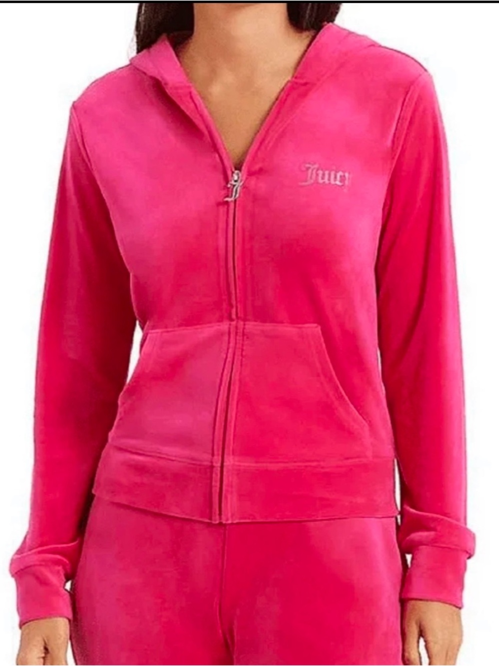 JUICY COUTURE Vintage Velour Rhinestone Zip Up Hoodie Hot Pink XXLarge Y2K
